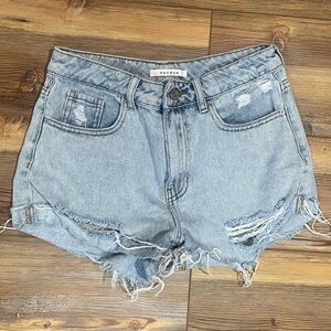 PacSun Women's Mom Shorts Blue Sz 26 Cut-off Distressed High Rise 2.5 Denim